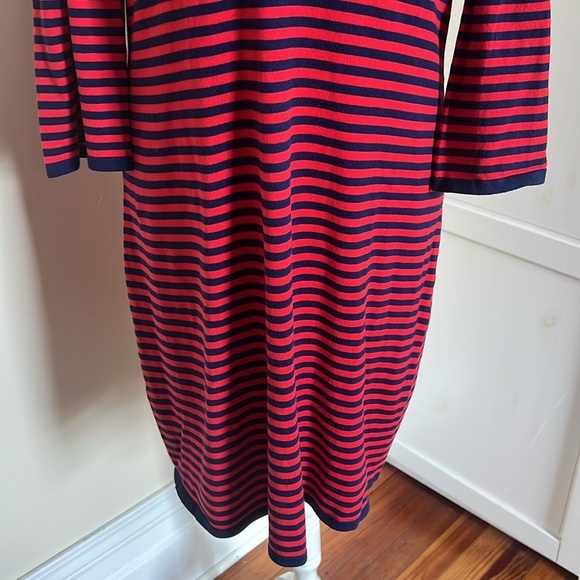 Sail to Sable Classic Red and Navy Blue Striped Cotton Blend Crew Neck Dress - L - Picture 3 of 9